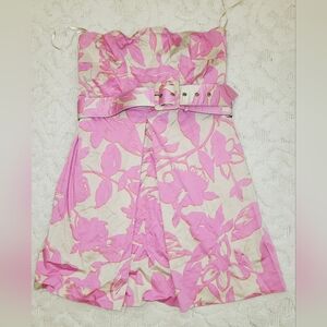 NY&C Floral Print Belted Strapless Dress Sz 14